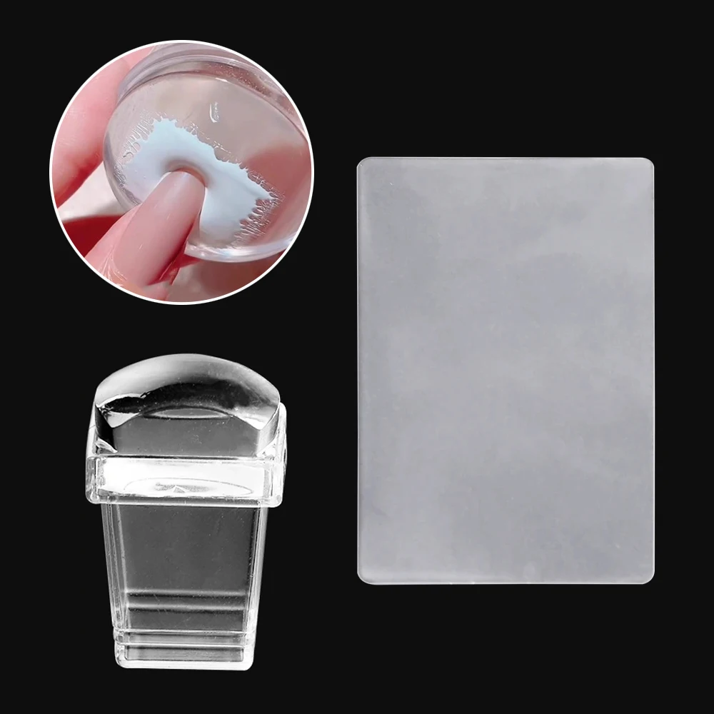 CNHIDS Прозрачный блестящий стемпер для ногтей со скребком желейные силиконовые французские ногти штамповочные пластины для творчества трафарет Инструменты для маникюра