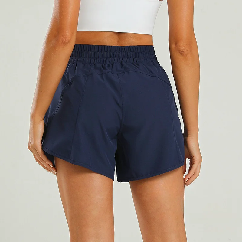 Solid Color High Waist Loose Fitness Short Side Zipper Pocket Gym Yoga Wear Workout Run Sporty Shorts Outfit for Woman Clothing