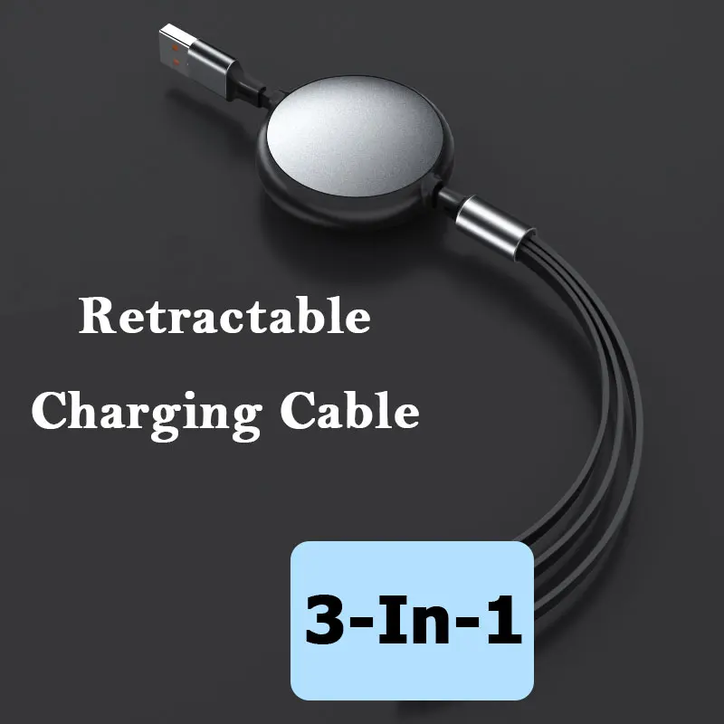 Universal Retractable 3-in-1 100W Super Fast Charging Cable - 1.2M Length