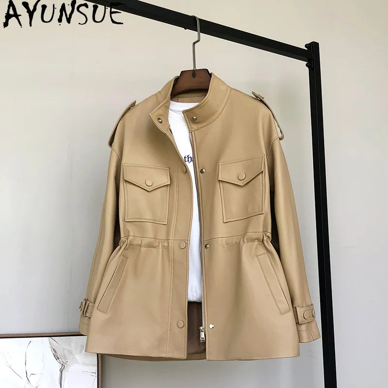 

AYUNSUE Genuine Leather Jacket Women 2023 Elegant Mid-length Leather Jackets Korean Real Sheepskin Coat Chaqueta De Cuero Mujer