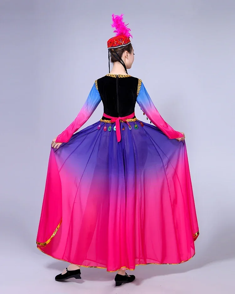 Xinjiang Uyghur Dance Costumes Ancient Traditional National Minority Folk Dance Costume Adult Kids Modern Hanfu Outfits