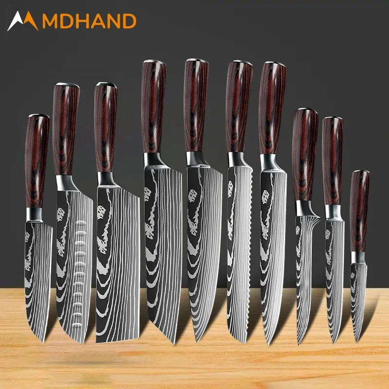 MDHAND 3 Piece Kitchen Knife Set Stainless Steel Japanese Damascus Style Chef's  Knives 