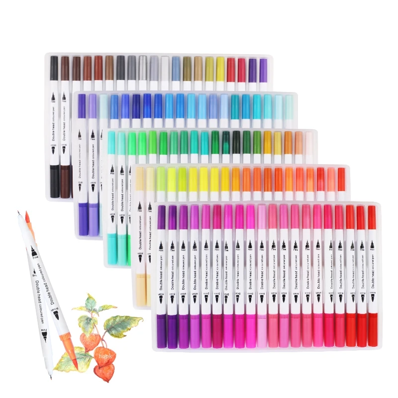 100 Colours Dual Tip Pen Set, Art Markers, Fineliner Pens for Kid Adul –  hhhouu