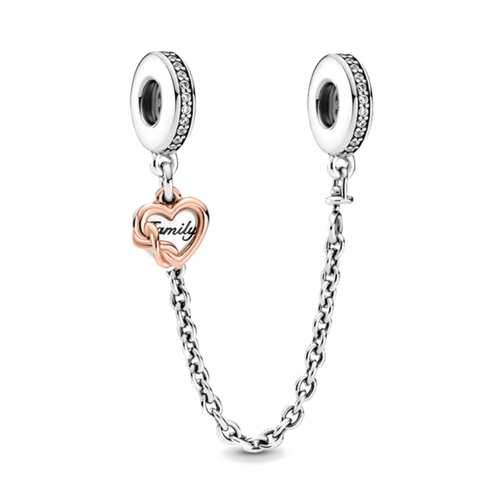 New Sping Pink Bag Pany Flower Family Chain Diy 925 Sterling Silver Bead Fit Brand Bracelet Bangle Jewerlry Accessories LoveGift 5