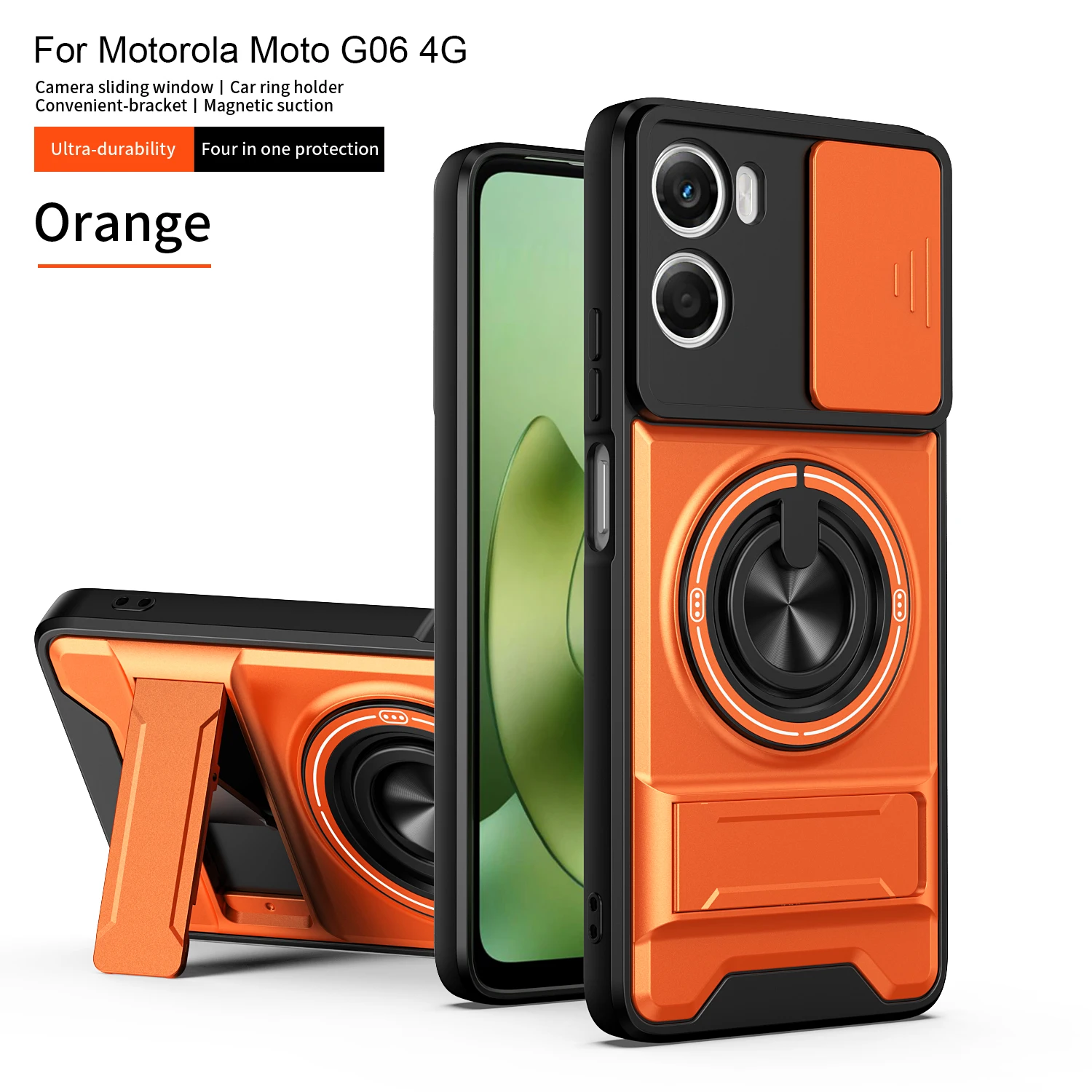 Magnetic Military Armor Phone Case with Foldable Holder and Camera Protection