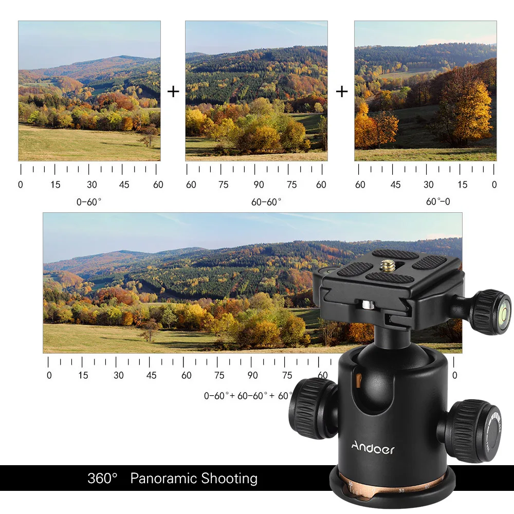 Andoer Camera Tripod Ball Head Ballhead with Quick Release Plate 1/4" Screw