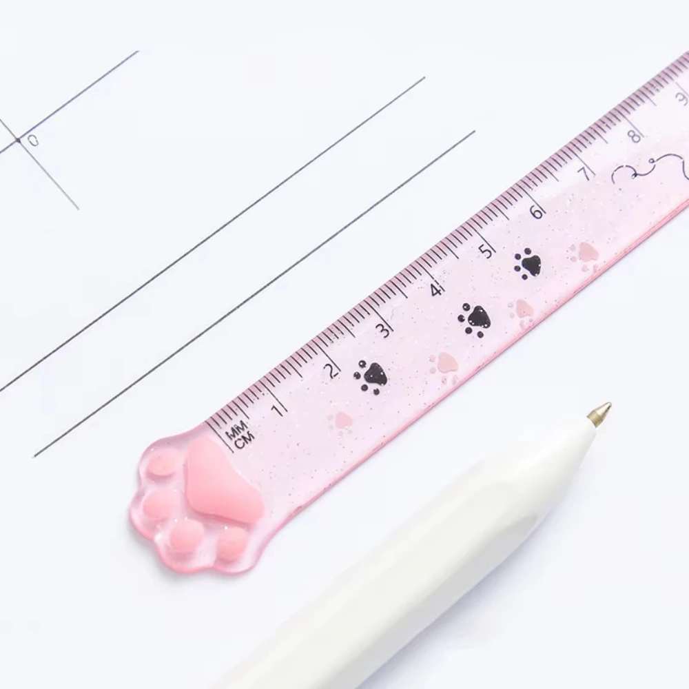 귀여운 고양이 발 모양 플라스틱 직자 카와이 학교 사무용품 플래너 액세서리 학생 상품