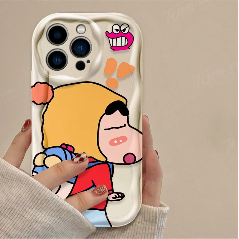 thumbnail image 1 of Linda funda de silicona a prueba de golpes c-crayon s-shinchan 3D Wave para iPhone 15 14 13 12 11 Pro Max X XR XS 8 7 6 6S Plus SE 2020, 1 of 5