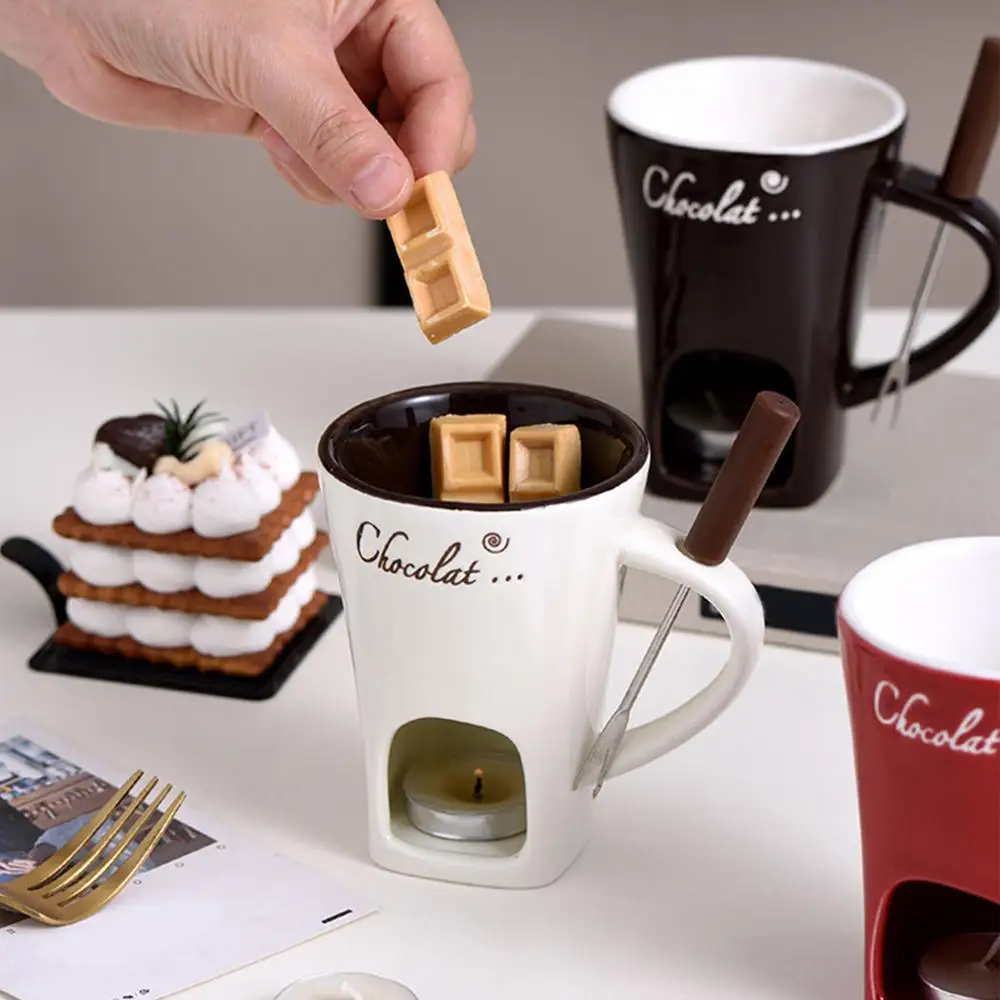 Description Picture 5 of item200ml Chocolate Fondue Mug 3 Pieces Ceramic Tea Candle Fondue Set Butter Warmer Heating Tea Light Melting Pot For Candy Caramel