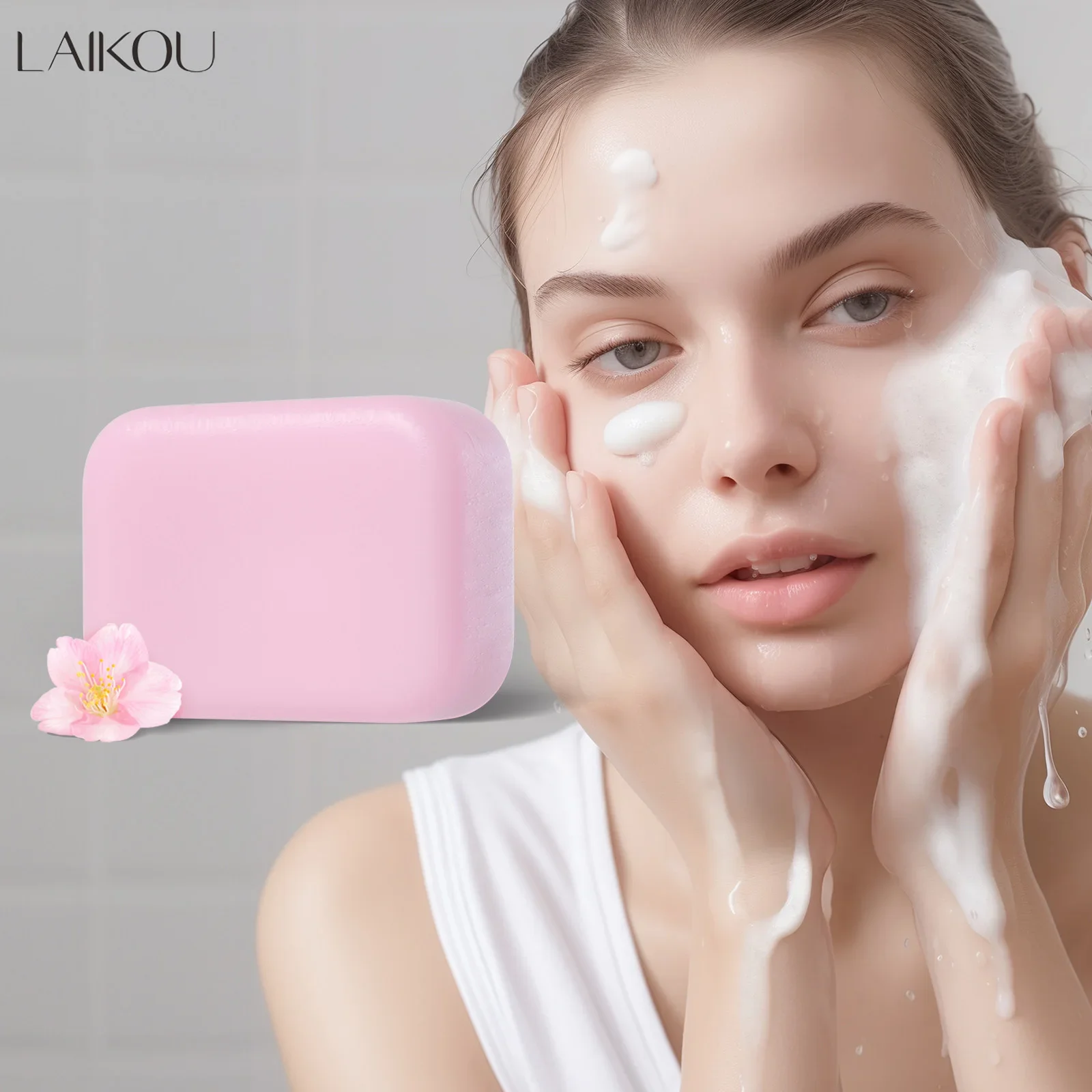 LAIKOU Sakura Facial  Body Whitening Soap Reduces Acne Dark Spot Deep Cleaning Cutin Brightening Skin 90g 3