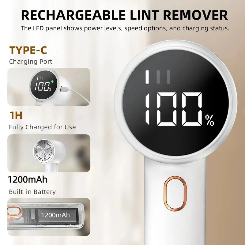 2026 Household Electric Lint Remover 3 Gears Adjustable Wireless LED Digital Display Hairball Trimmer Portable Sweater Epilator