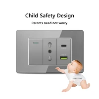 Grey Italy Chile USB Type C Smart Fast Charging Wall Socket Plugs Tempered Glass Schuko Light Switch Panel TV Sat Computer CAT6 - Image 5