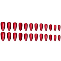24pcs Glossy Red Cat's Eye Press On Nails Full Cover Nude Color Wearable Almond False Nails Charms Detachable Fake Nail For Girl 5