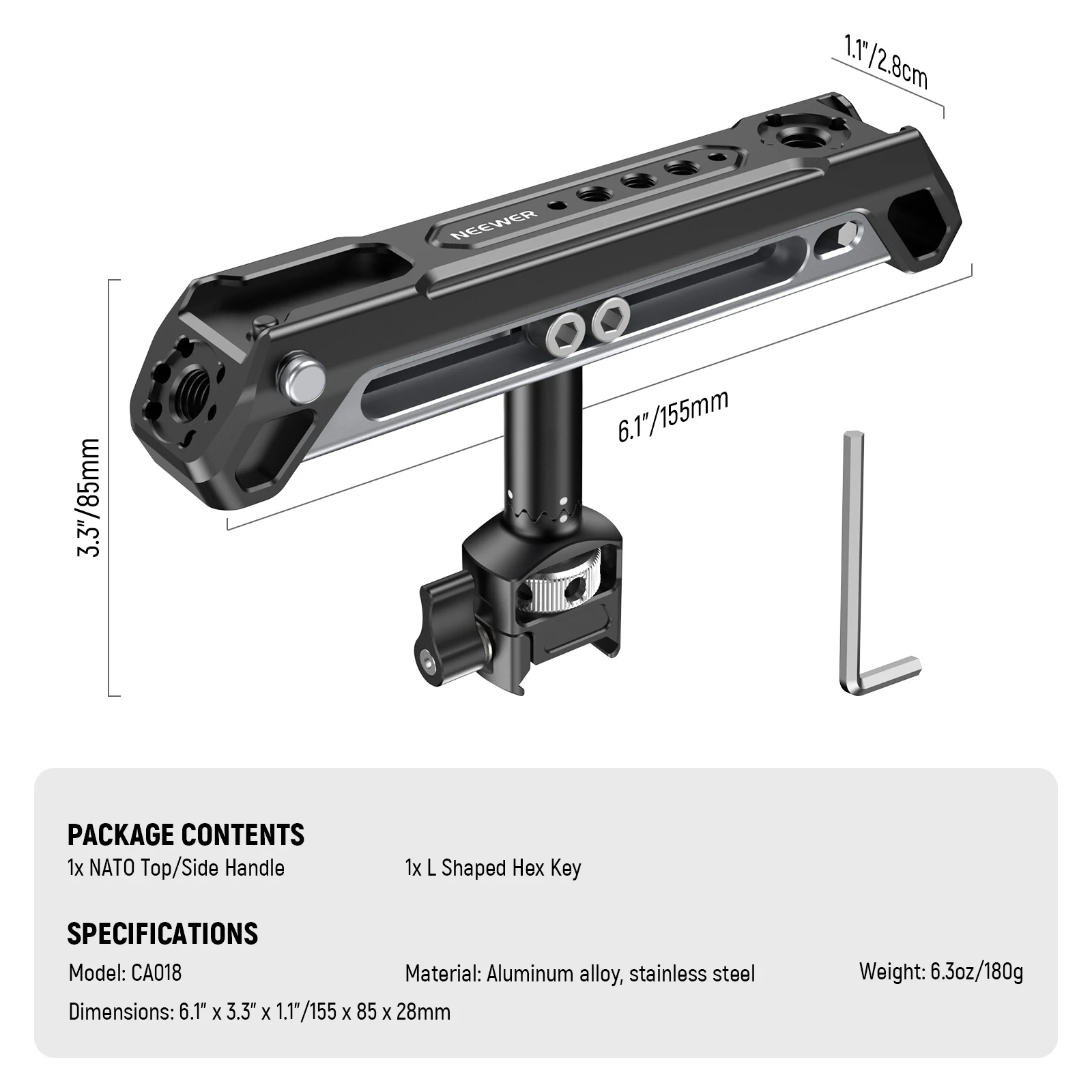 2 In 1 Top Handle/Side Handle Camera Cage Video Rig Handle with 360° Rotatable N