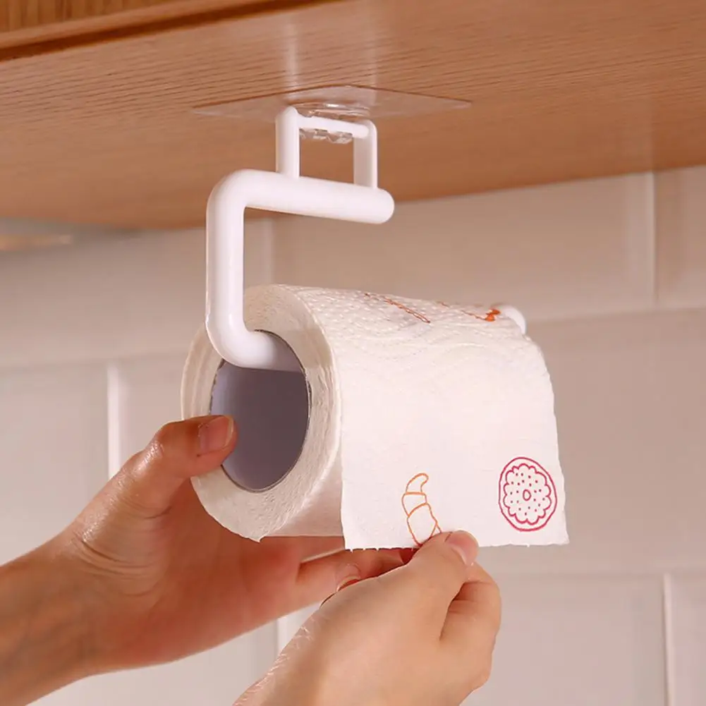 Kitchen Paper Roll Holder Towel Hanger Rack Wall Mounted Self Adhesive Paper Towel Hanger Kitchen Bathroom Supplies