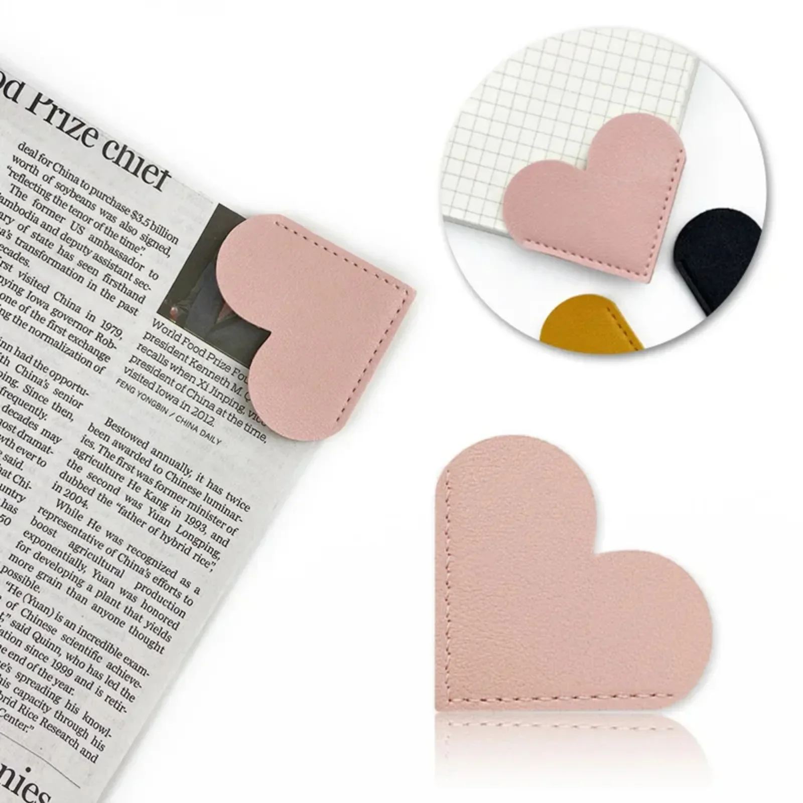 PU Leather Heart Bookmark Mini-portable Page Folder Corner Protective Cover School Supplies