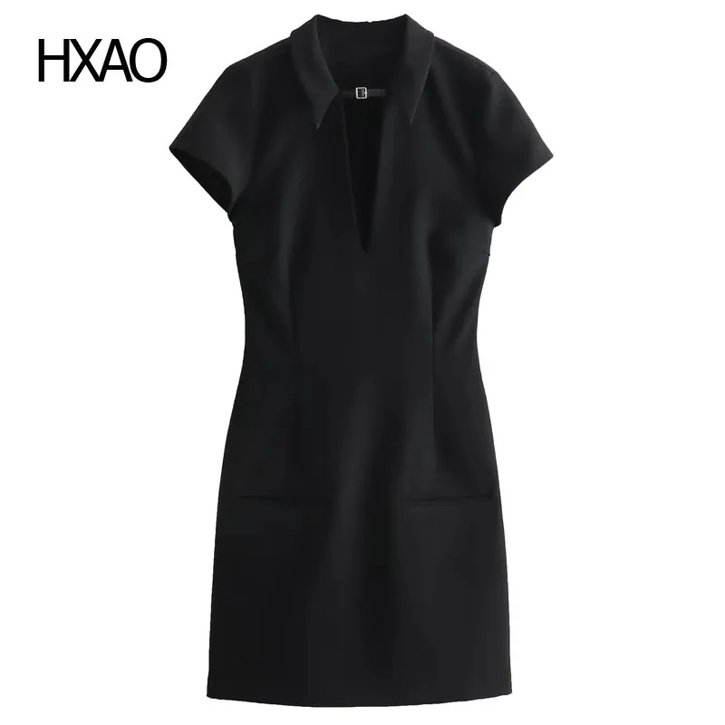 

HXAO Black Dress Women Summer Mini Dress New In Dresses Short Sleeve Casual Dresses Elegant Dress Ruffle Short Dresses 2024