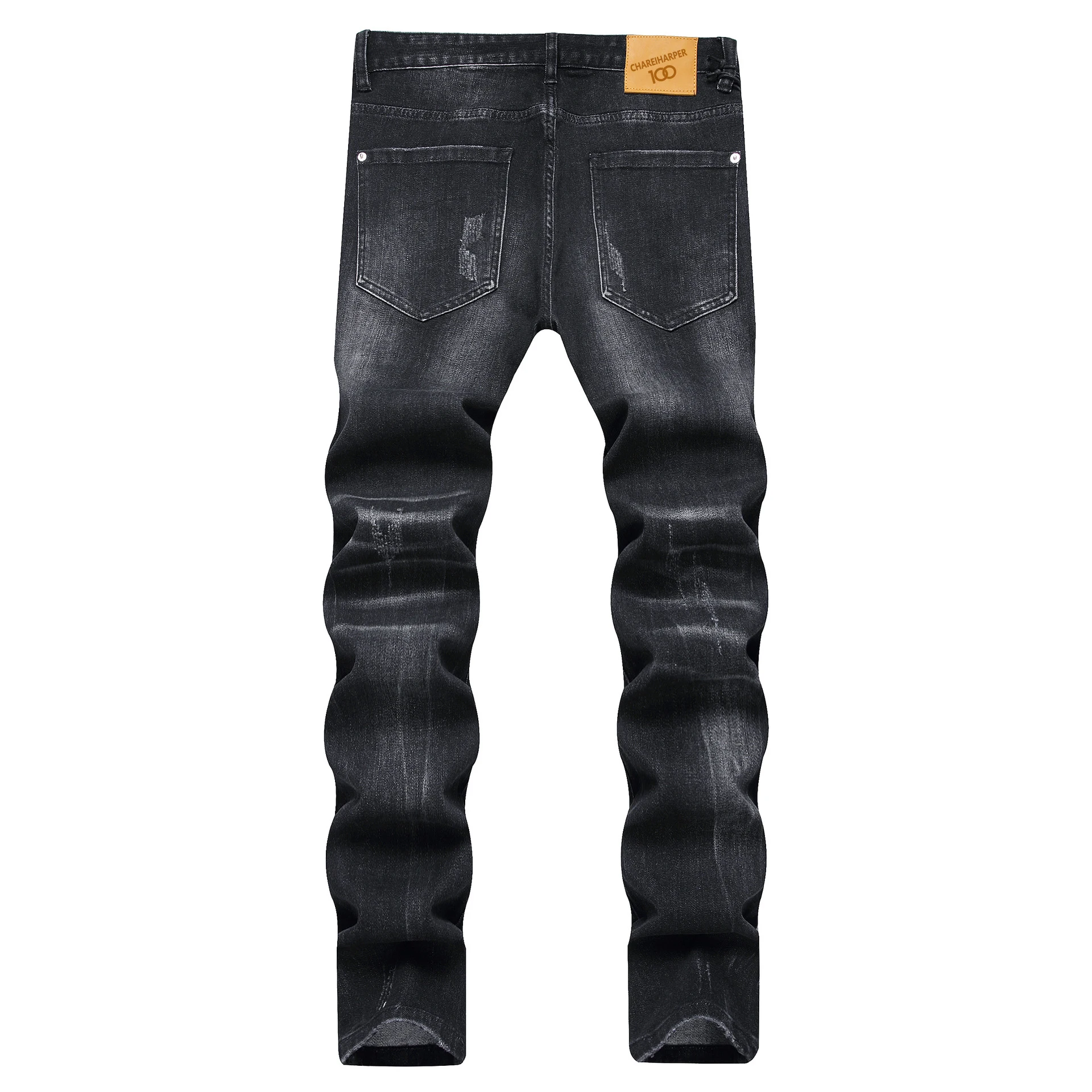 chareiharper 1022 plus size Fashion brand men's jeans personality trend print digital slim-fit small feet mid-waist pants men