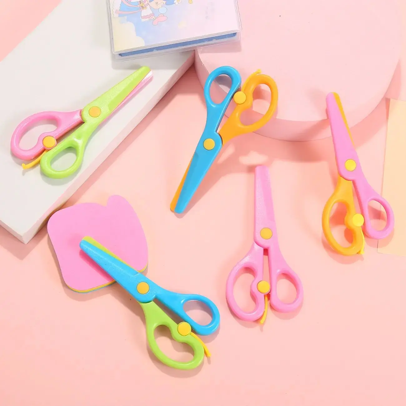 Children Paper-cut Anti-pinch Hand Safety Scissors All Plastic Straight Edge Kindergarten DIY handmade stationery scissors