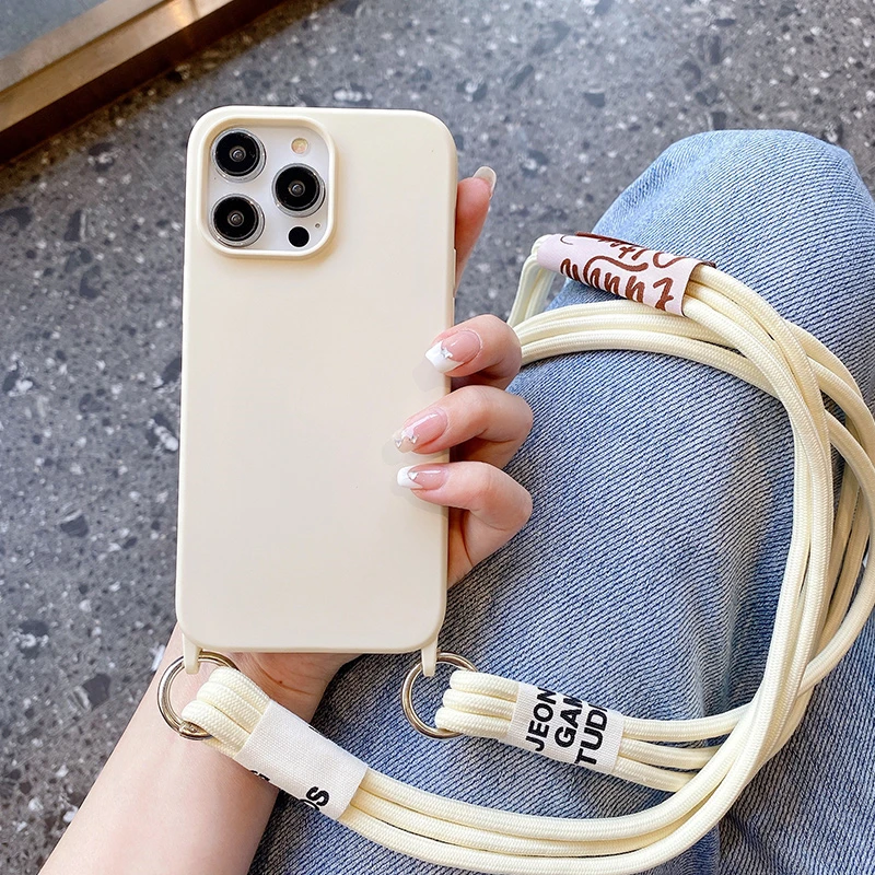 Candy Color Soft Silicone Crossbody Lanyard Phone Case with Necklace Strap