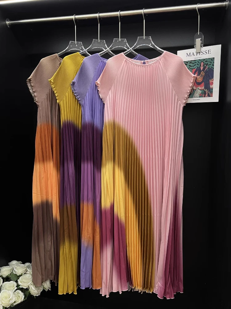 LANMREM Colorblock Spliced Pleated Women's Dress 2025 New High-End Design Elegant Temperament Short Sleeve Dresses Chic 2DB3574 - Image 6