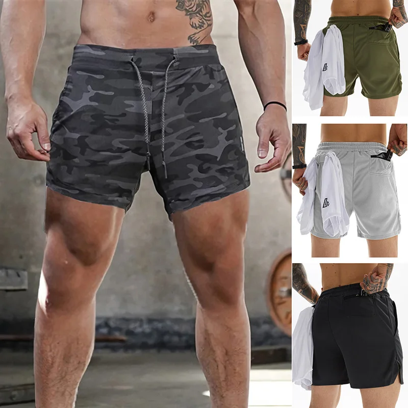 

Summer Men's Running Shorts Outdoor Loose Sports Man Pants Multi Pocket Double Layer Clothing New Fitness Fashion Leisure Pants