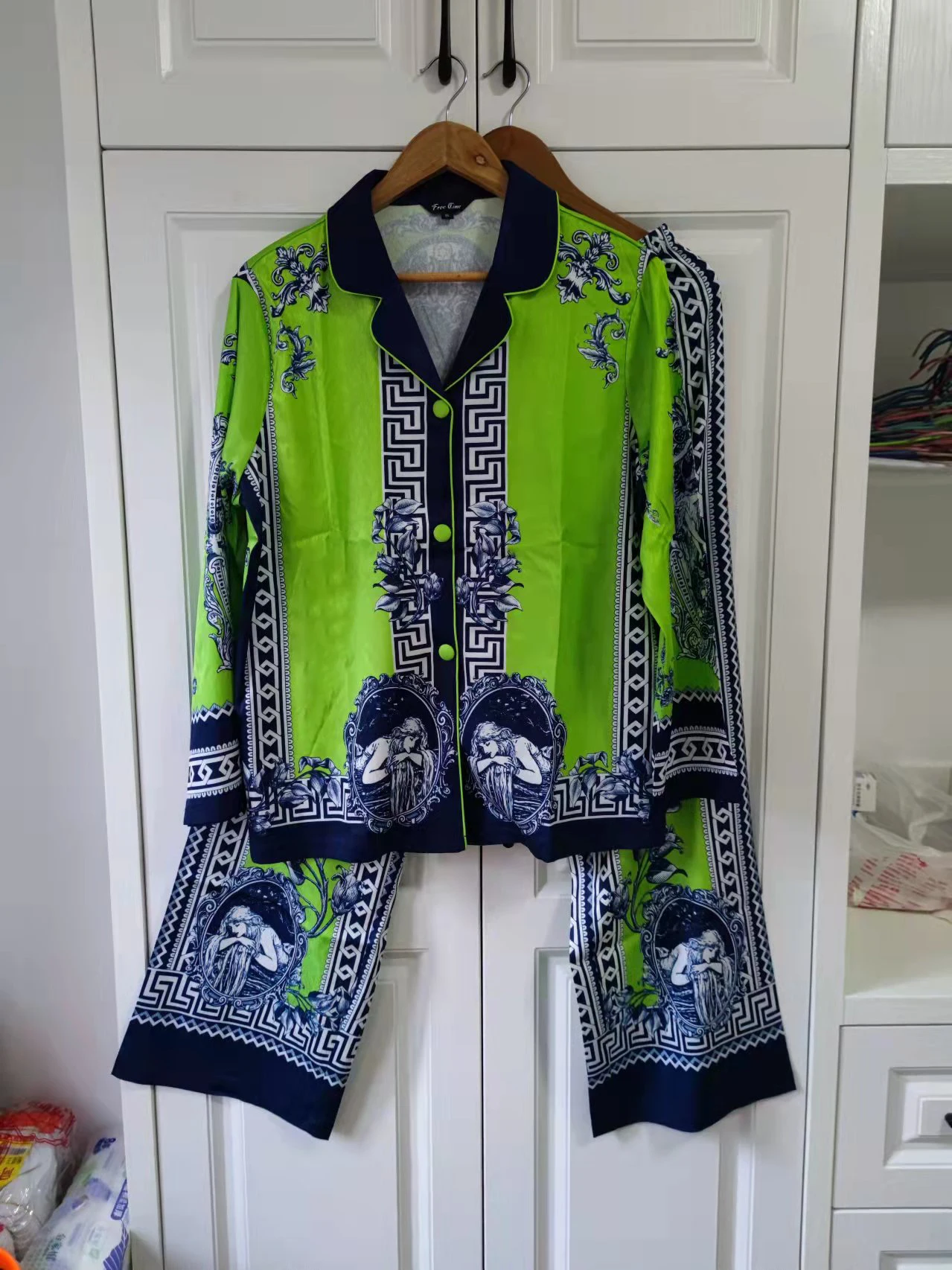 Spring Silk Pajamas for Female Satin Vintage Printed Sleepwear 2 Pieces Set Long Sleeve Loose Luxury Women's Autumn Home Suit