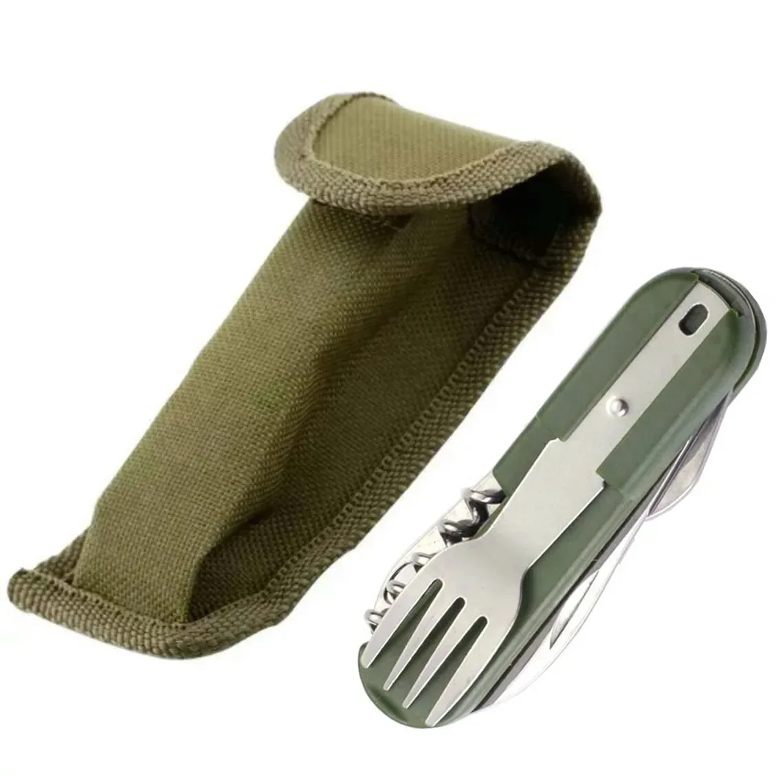 7 In 1 Multifunctional Outdoor Tableware Stainless Steel Foldable Fork Spoon Knife Picnic Camping Hiking Travelling Dinnerware