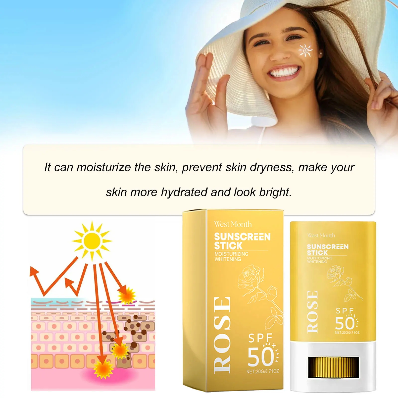 Sunscreen Stick Spf 50 UV Protection Oil-Control Dryness Improving Roughness Hydrating Skin Brightening Skin Care Sunblock Stick 4