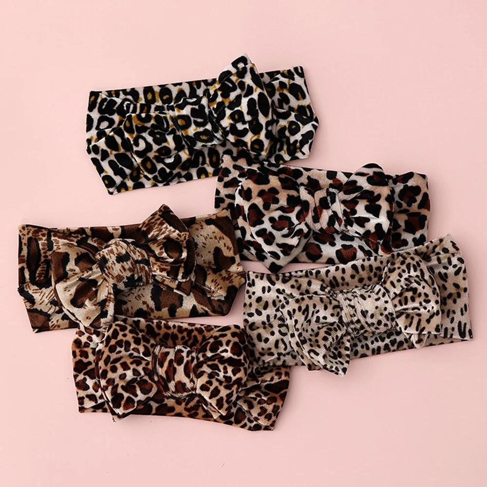 

Newborn Leopard Baby Headband for Girl Bows Hair Accessories Winter Children Wide Hairbands Kids Elastic Turban Warm Headwrap