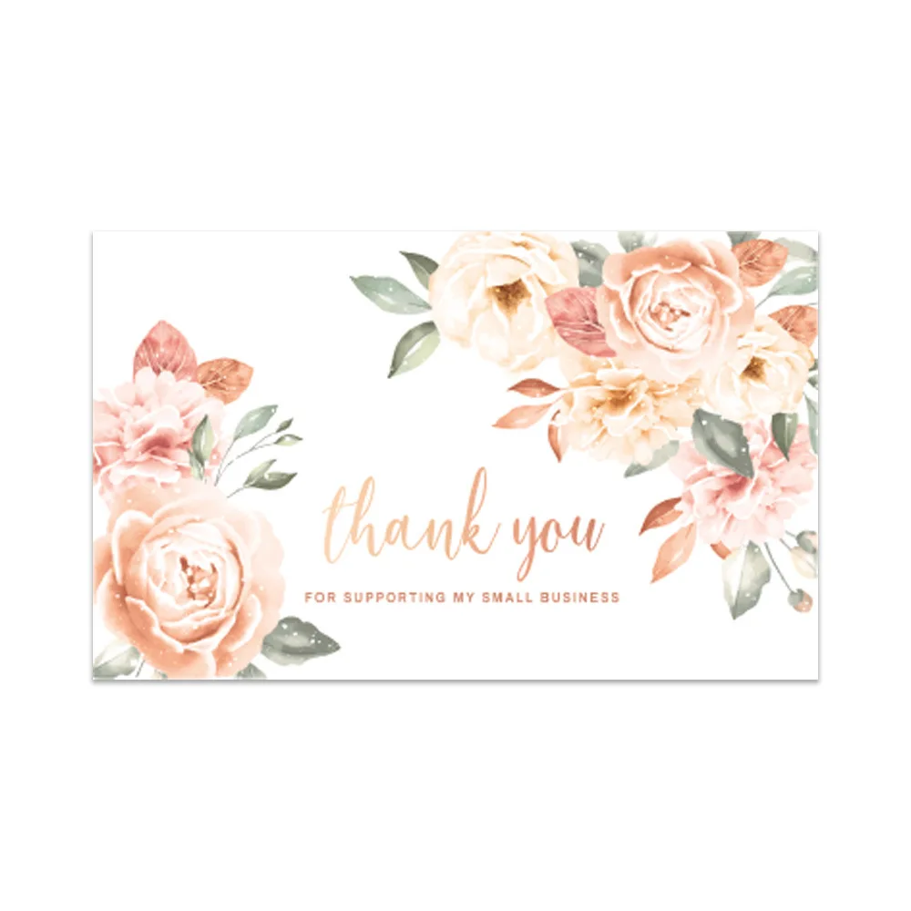 30pcs/Pack Flower Floral Thank You Cards Pink Small Business Card For Bakery Wedding Party Baby Shower Package Insert Mailer Bag