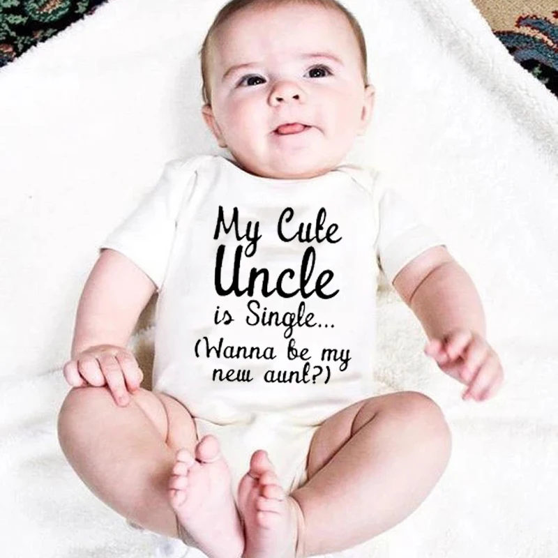

Newborn Baby Clothes Summer Baby Boy Clothes Baby Girl Overalls My Cute Uncle Is Single Print Cotton Short Sleeve Baby Jumpsuit