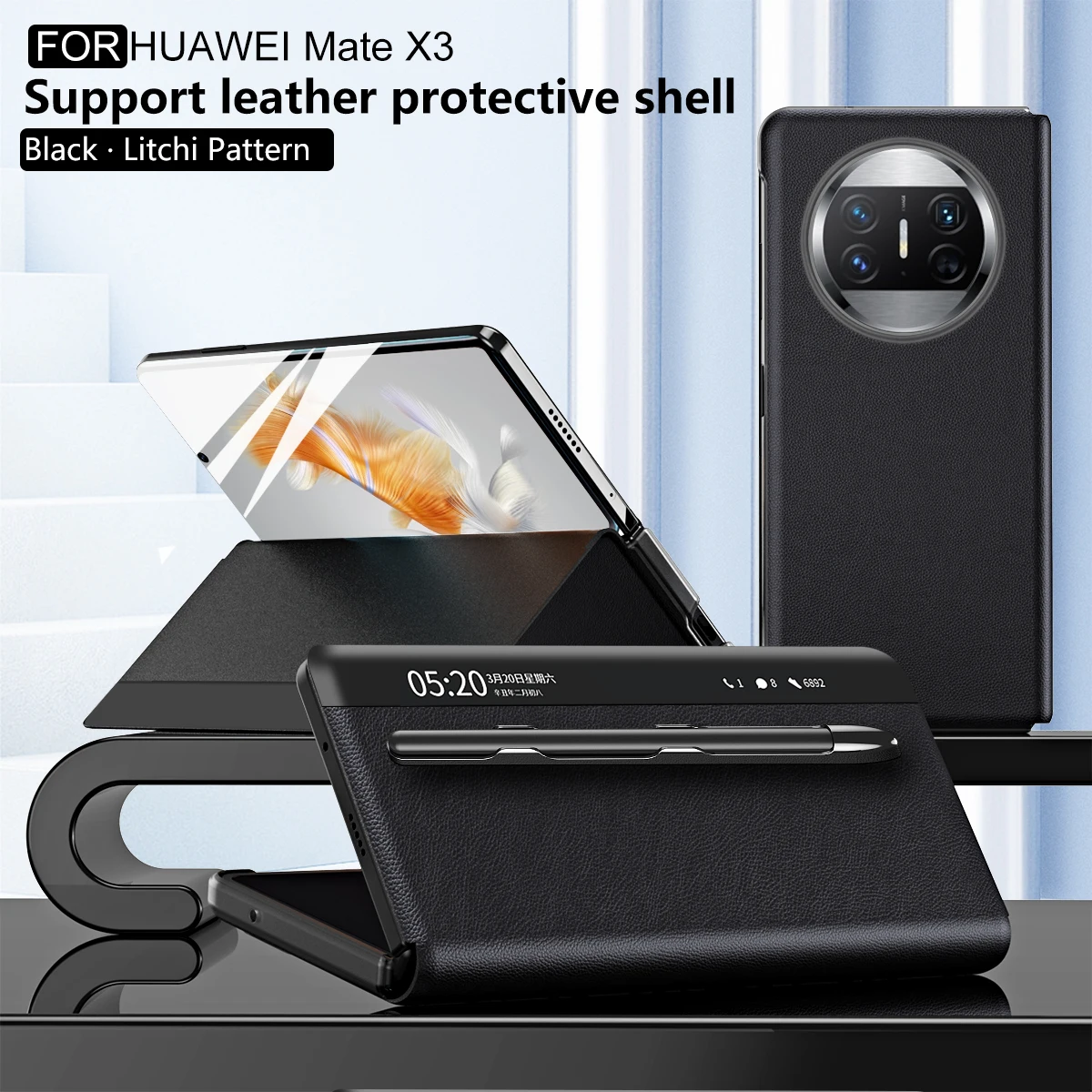 Leather Smart View Window Flip Cover with Touch Pen Slot for Huawei Mate X Series - Enhanced Protection