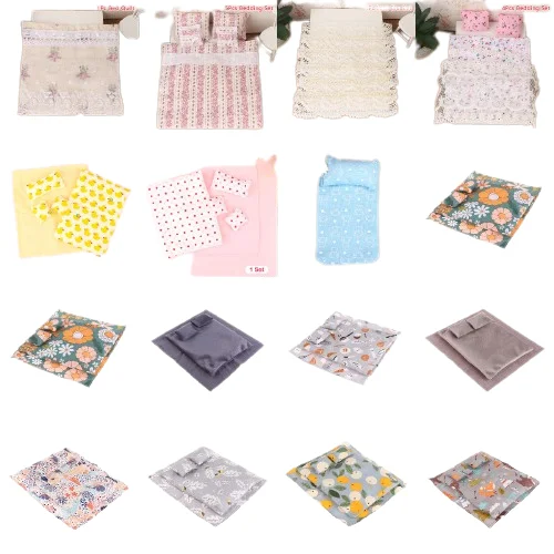 

1 комплект 1:1 миниатюрный кукольный домик, кружевная кровать, простыня, стеганая подушка, одеяло, Декор, кукольный домик, аксессуары, ролевые игрушки