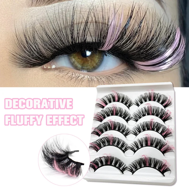 3D Dicke Wimpern 5 Paar Farbige Wimpern Flauschige Kunstnerz-Wimpern Gemischte Farbige Wimpern Rosa Blau Rot Falsche Wimpern für Make-up