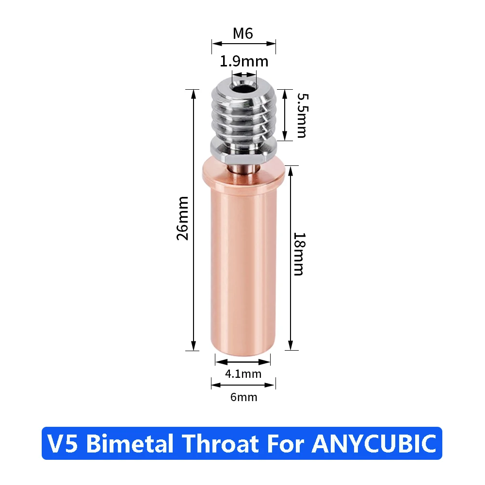 ANYCUBIC Mega Vyper Chiron 핫엔드 압출기용 바이메탈 스로트, 티타늄 합금 구리 스로트, V5 바이메탈 히트 브레이크, 최고 품질