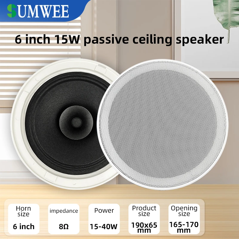 6 Inch 8 ohm Ceiling Speaker Full range stereo sound High fidelity sound quality Passive Speakers home Background Music system wall ceiling speaker