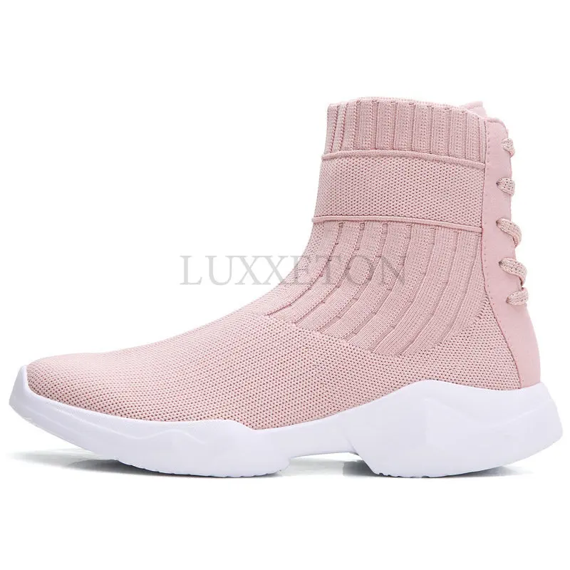 

Socks Shoes Breathable High-top Women Shoes Woman Flats Fashion Sneakers Stretch Fabric Casual Slip-On Ladies Shoes New 2023
