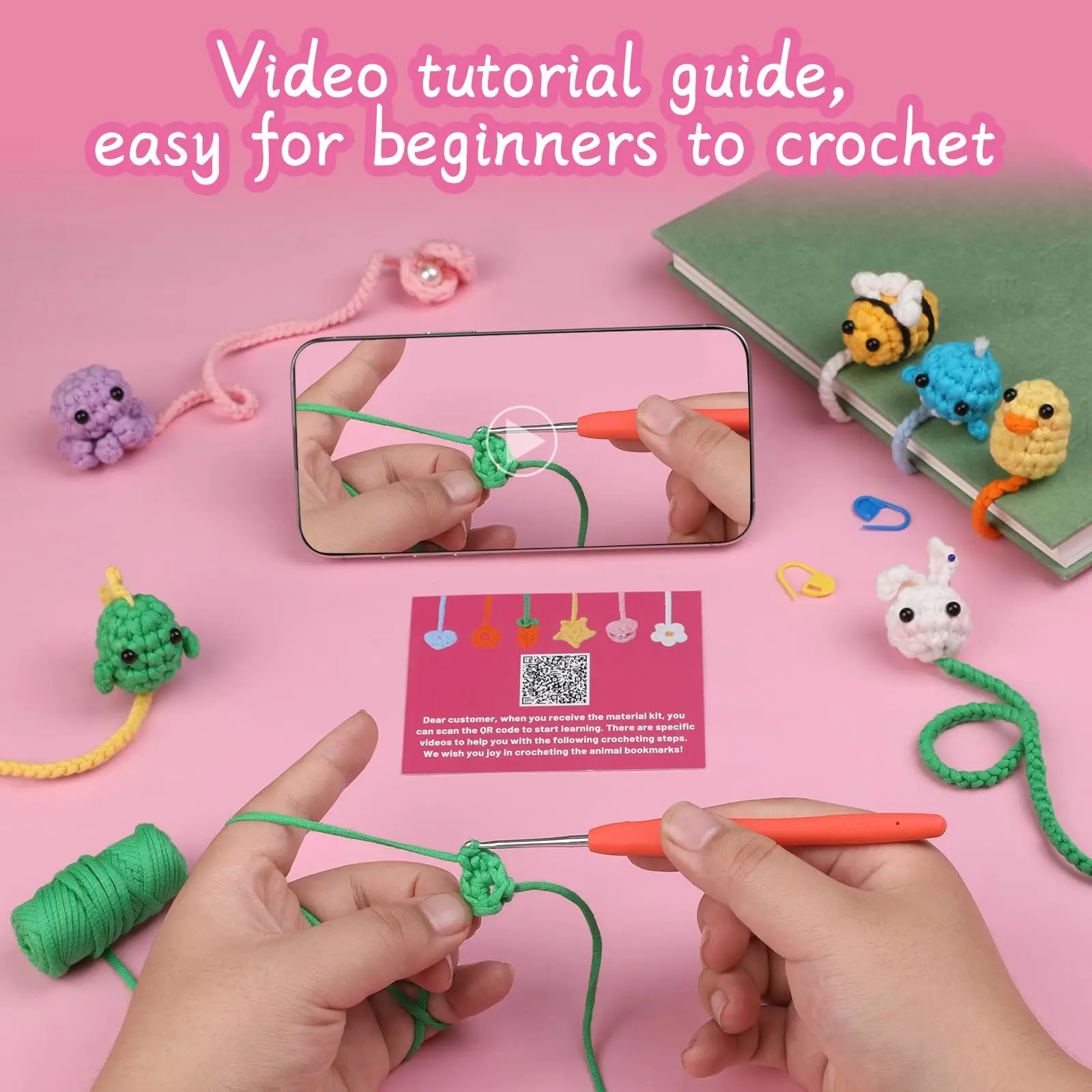 Fenrry Crochet Bookmark Kit Step-by-Step Video Tutorials Animal Bookmarks Beginners Decoration Readers Book Lovers crochet kit