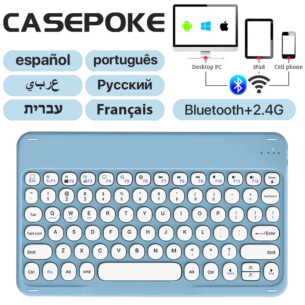 Round Key Bluetooth Wireless Keyboard for Android IOS Huawei Xiaomi Tablet Korean Russian Spanish Keyboard and Mouse wireless keyboard wireless keyboard mouse tablet keyboard ipad keyboard tablet keyboard case