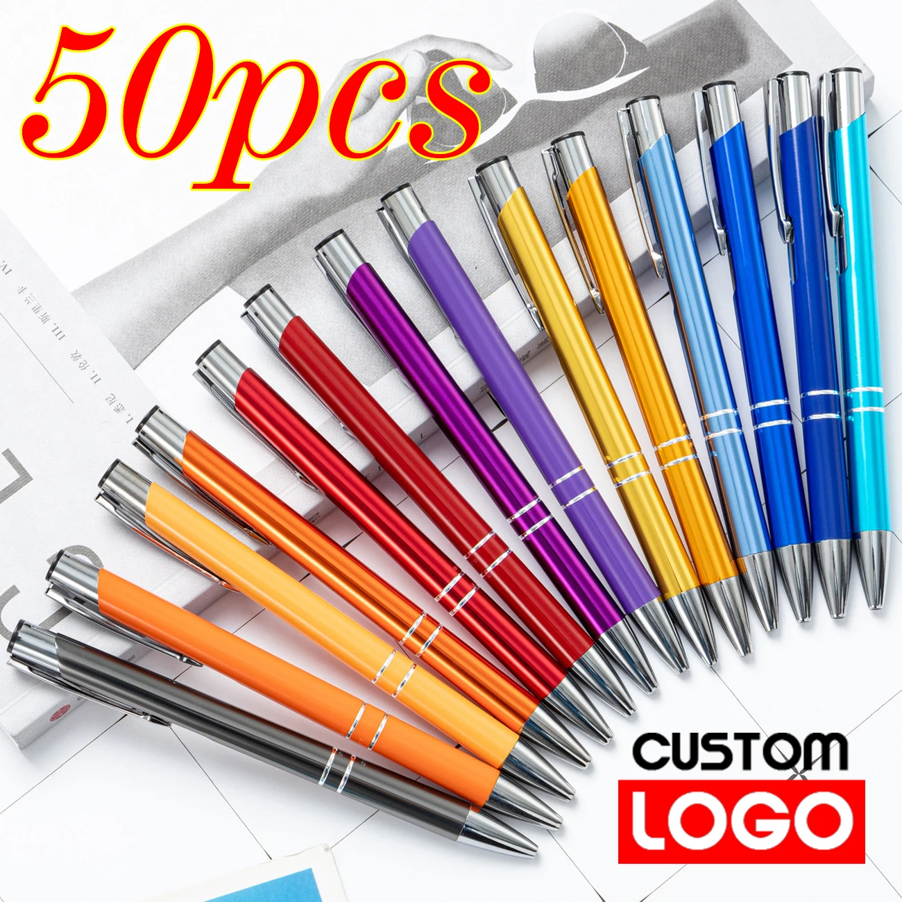 

50pcs/lot Hot Sell Custom Ballopint Pen Metal Ball Pen Support Print Logo Advertising Wholesale Personalized Pen Advertising