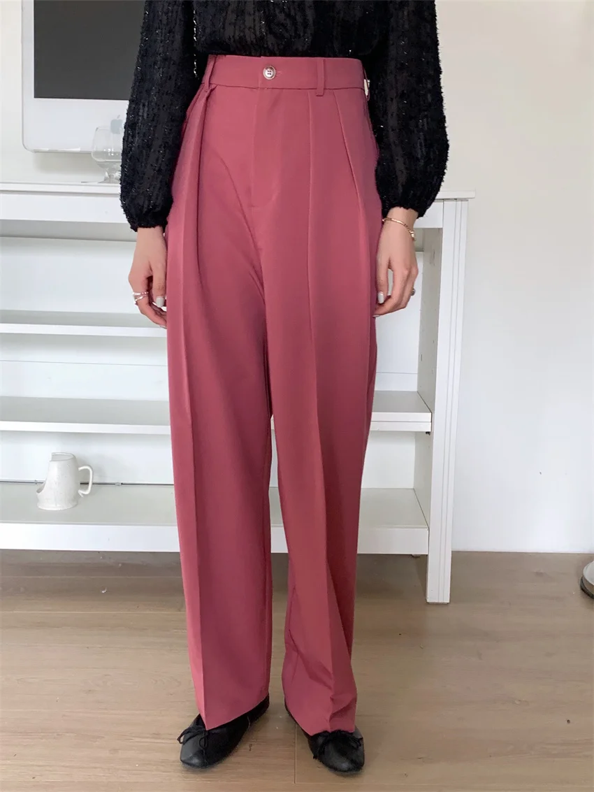 HziriP Pink Women Trousers S-L Work Wear Solid Hot Stylish 2022 Summer Straight Casual Chic Loose All Match OL Full Length Pants track pants