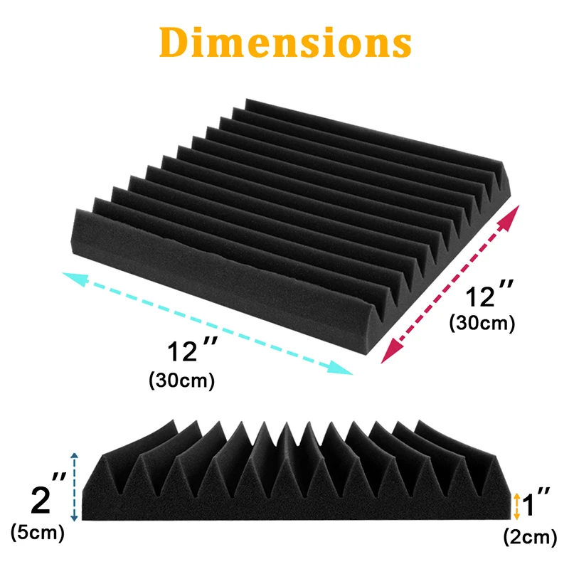 4 Inch Acoustic Foam Wedge Style Panels - 13 Color Options