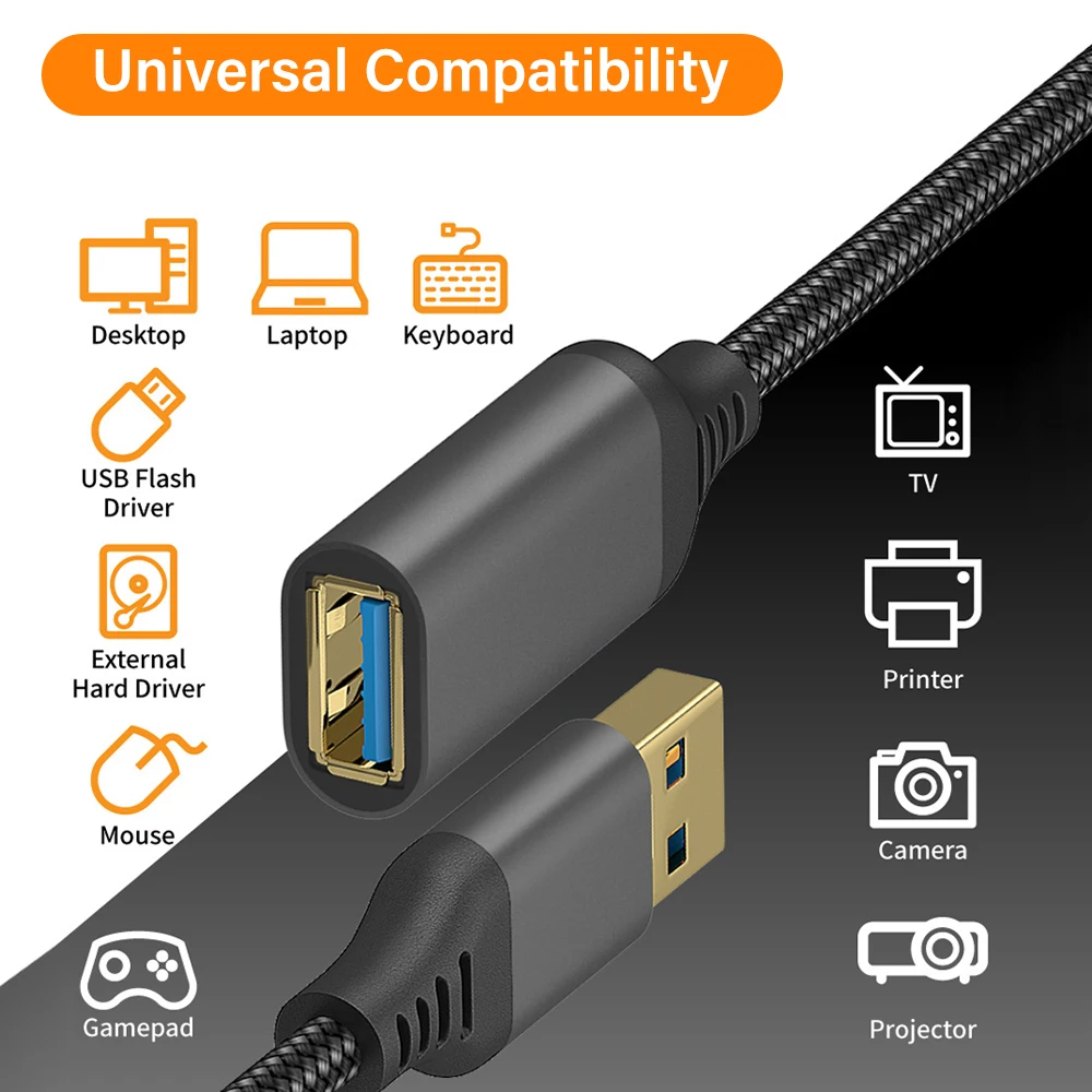 High-Speed USB 3.0 Extension Cable - Male to Female, Various Lengths Available