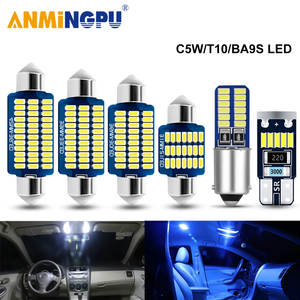 ANMINGPU 2X сигнальная лампа W5W светодиодные лампы T10 BA9S T4W C5W C10W гирлянда 31 мм 36 39 42 3014SMD