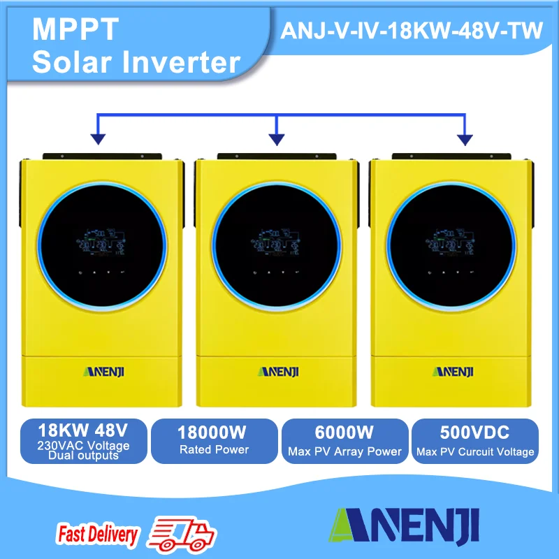 Inverter Solare Ibrido 48V 18Kw 230Vac Mppt 120A Caricatore Solare Ingresso Fotovoltaico 3*6000W 450Vdc Luci Ad Anello A Led 1 Fase E 3 Fasi
