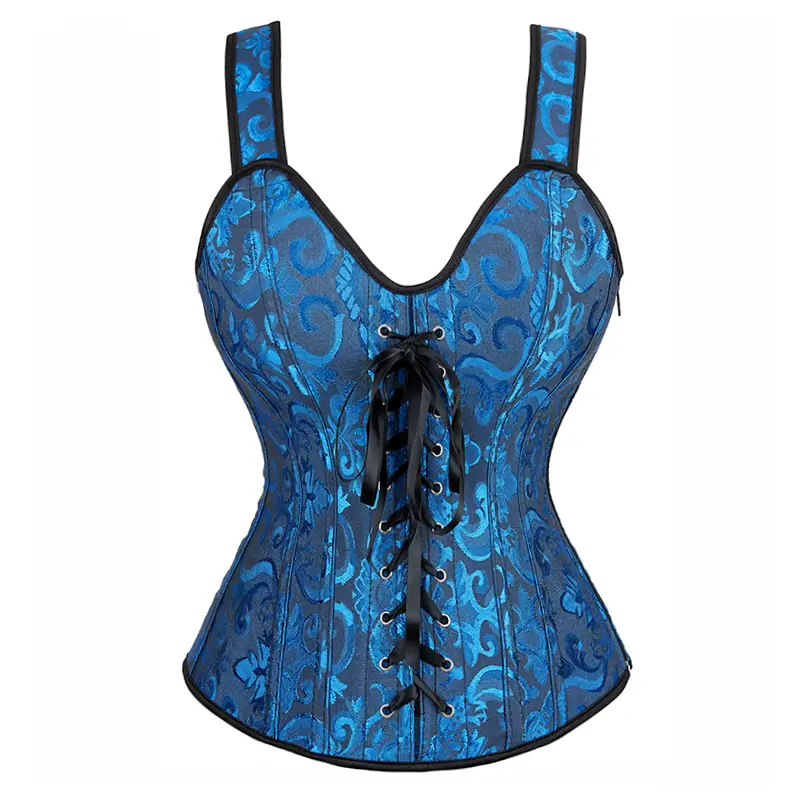 Women Corset with Straps Black Overbust Corset Plus Size Floral Jacquard Corset Zipper Top Gothic Steampunk Corset Bustier - Image 20