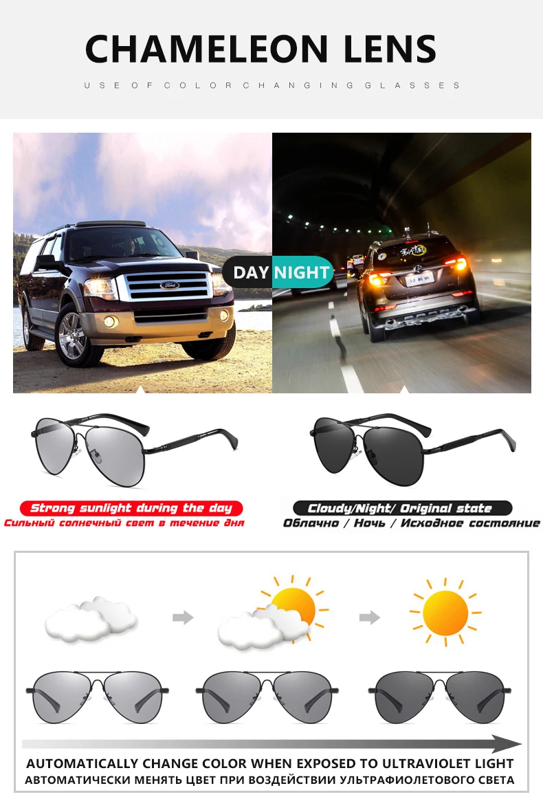 CoolPandas Titanlegierung Luftfahrt-Sonnenbrille für Männer und Frauen, polarisierte photochrome Brille zum Fahren, Angelbrille, Zonnebril – Detail 5