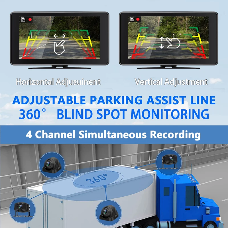 10.1 Inch 4CH Touch Screen Vehicle DVR Truck/RV/Bus AHD 1080P Camera Night Vision Monitor System Kit Reversing Parking Recorder 5