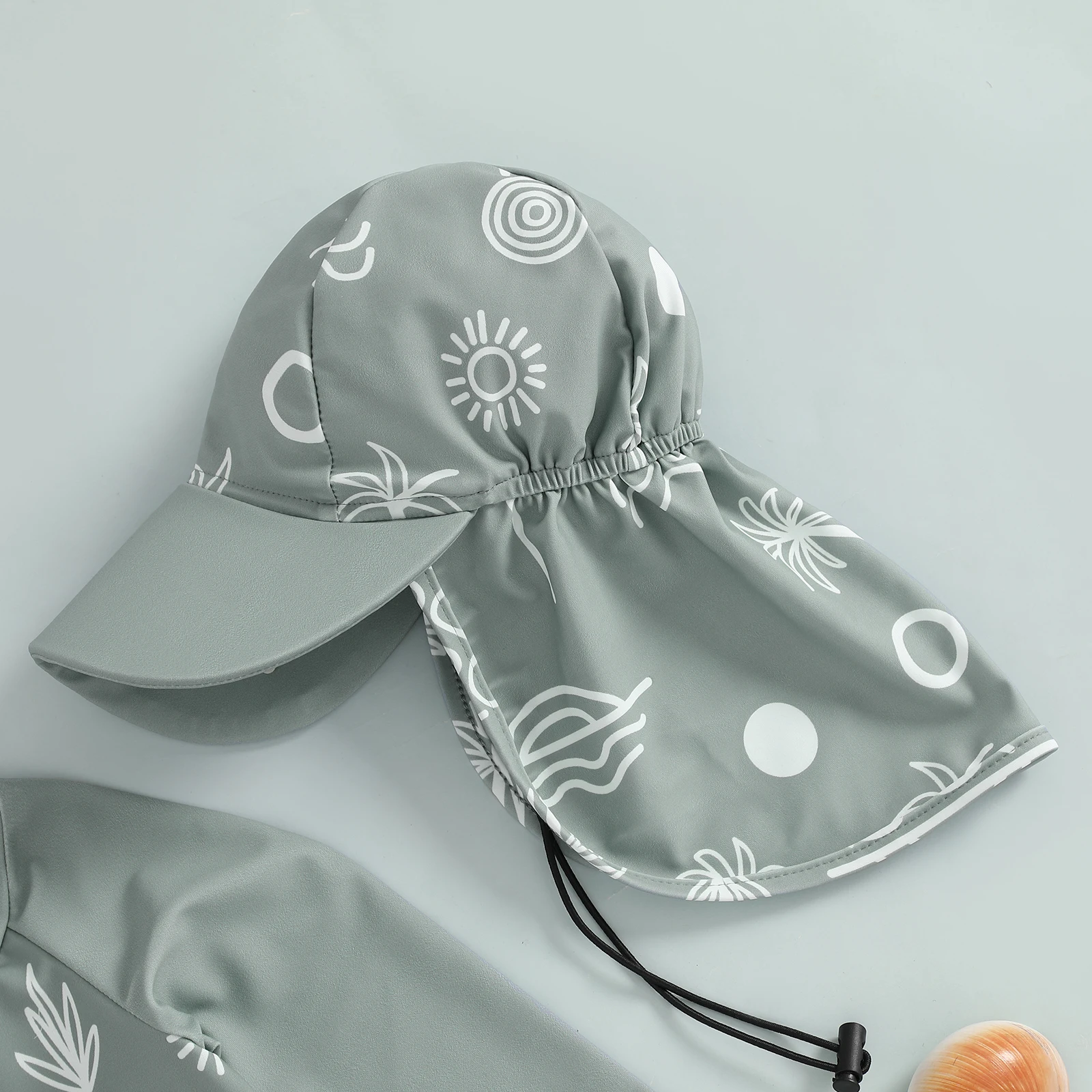 MISOWMNJOY Summer Children Boys Swimming Suit Fashion Rash Guard Swimsuit Tree Print Long Sleeve Zipper Tops with Shorts Hat Set